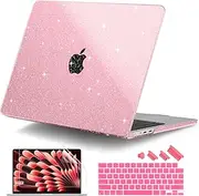 DONGKE Compatible with M4 MacBook Air 15 Inch Case 2025 2024 2023 A3241 A3114 A2941 M3 M2 with Liquid Retina Display & Touch ID, Glitter Sparkly Plastic Hard Shell 15" - Star Pink