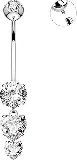 [OUFER] 14G 8/10/12/14/16 mm Belly Button Piercing, Internally Threaded Titanium G23 Belly Button Ring with Heart Pendant for Women, Heart Belly Button Piercing, Jewellery