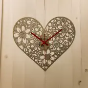 Classic Ornate Gold Wall Clock Heart Shape - 34cm x 30cm - Red Hands