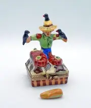 New French Limoges Trinket Box Halloween Scarecrow Crows Thanksgiving Pumpkins