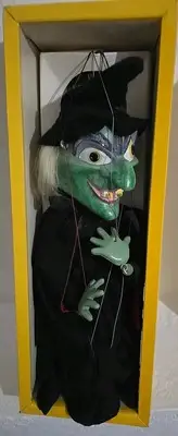 Vintage Pelham Puppet Marionette Green Witch England No Box