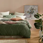 Tufted Boho Wave Jacquard Quilt/Doona/Duvet Cover Set- Dark Green - King Size