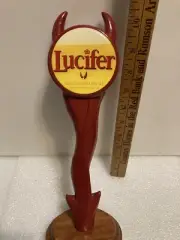 LUCIFER RED DEVILS TAIL AND HORNS BELGIAN ALE beer tap handle. HET ANKER BELGIUM
