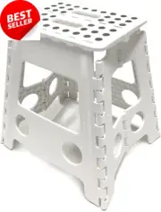 Large Foldable Step Stool, Portable Plastic Chair for Kids & Adults (White)