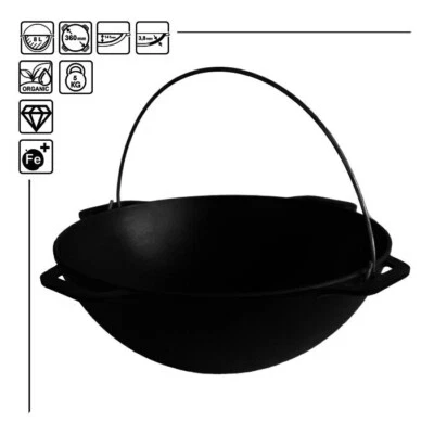 Asian cast iron cauldron 8 liters. Thickness 3.8 mm