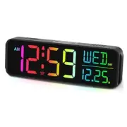 Digital Alarm Clock Large Display for Bedrooms with Date Day of Week Black Rgb