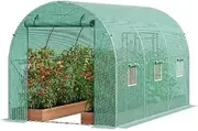 Walk-in Tunnel Greenhouse Hoop House Greenhouse Tunnel Plant Hot House with Steel Frame Green PE Cover Roll-up Zipper Door(30x10x7ft Green)