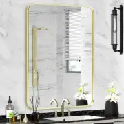 Gold Framed Bathroom Mirror, Brushed Gold Bathroom Vanity Wall Mirror, Rounded R
