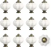 Gaivek 12 Pack White Pumpkin Ceramic Knobs with Mounting Screws, Vintage Decorative Knobs for Closet, Cupboard, Cabinet, Dresser, Drawer, and Door Pulls