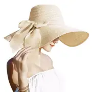 Womens Big Bowknot Straw Hat Floppy Foldable Roll up Beach Cap Sun Hat UPF 50...