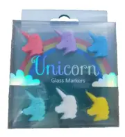 Unicorn 3D Rainbow Wine Glass Markers Silicone Tags Charms Set of 6 Pony Party