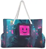 [YXYZRMY] Fantasy Robot Cyberpunk Beach Bag for Women Large Beach Tote Bag Zipper for Swim Gym Travel Daily