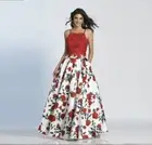 NWT Dave & Johnny 5265 Red White Floral Print Lace Ball Gown 2 Piece Prom Sz 3/4