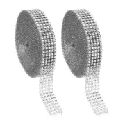 2 Roll 1"x20 Yard Crystal Rhinestones Mesh Ribbon Silver (4mm)