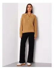 [Grab Denim] Collared Button Through Jumper in Beige