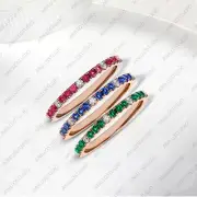 Half Eternity Stacking Natural Sapphire, Ruby, Emerald Band Ring 14k Yellow Gold