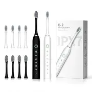 SUNPRO 2 Pack Sonic Electric Toothbrush, 6 Brush Modes 42000 VPM, Built in Timer with 8 Heads(Black+White)