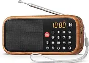 LEOTEC Rechargeable FM Radio with Bluetooth,Digital Radio,Portable Vintage Wood Table Alarm Clock Radios with 1800mAh Lithium Battery,Type-C Charging/SOS/AUX/USB,Great for Seniors