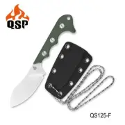 QSP Neckmuk Fixed Blade Knife Gray Linen Micarta Handle D2 Plain Edge QS125-F