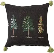 [Creative Co-Op] 20" Square Two-Sided Viscose & Linen Printed Pillow w/Evergreens & Tassels, Multi Color ©