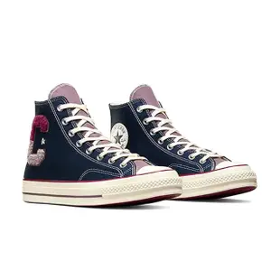 【CONVERSE】男鞋 女鞋 藍紫色 帆布鞋 高筒 立體毛料 三星標 休閒鞋 A07980C