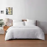 Dreamaker 225TC Cotton Washed Comforter Set - Soft & Cozy Bedding Collection All-Season Quilted Bedspread Hypoallergenic - White (Queen) 1 x Comforter 210x210 cm; 2 x Pillowcases 48x73+15 cm