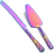 FULLYWARE Rainbow Cake Cutting Set, Stainless Steel Cake Knife and Server Set, Cake Pie Cutter Set for Wedding, Birthday, Party