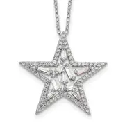 Sterling Silver Cheryl M Rhodium-Plated Brilliant-Cut Tapered Baguette-Cut And Emerald-Cut Cz Star 18 Inch Necklace