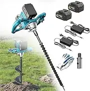1200W Cordless Electric Post Hole Digger 2 Batteries, 6 Adjustable Gears | Forward/Reverse Direction | Earth Auger with 40MM Drill Bit for Garden Planting & Fence Post Installation 80MM