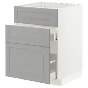 METOD / MAXIMERA base cab f sink+3 fronts/2 drawers, white/Bodbyn grey, 60x60x80 cm