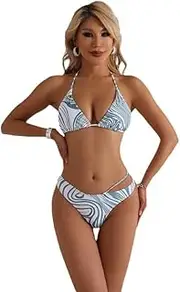 ZYTC Damen Zweiteiliger Bikini Badeanzug Cheeky Micro Dreieck String Bikini Halter Bademode Netter Badeanzug Mini String und BH