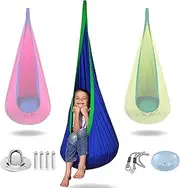 Kids Pod Swing Seat, TOPIND 100% Cotton Child Hanging Hammock Chair for Indoor and Outdoor with Inflatable Pillow and All Accessories, Rope Hanging Sensory Swing Seat Nest, Max 150Lbs