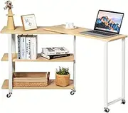 Deluxe 360° Rotating Corner Laptop Desk with 2-Tier Storage Shelf - Spacious Mobile Side Table for Home Office - Natural Wood Finish, Sturdy and Adjustable Design