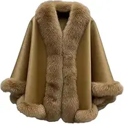 [Generic] Women Winter Fur Collar Ponchos Cloak Outwear Female Coats Wool Warm Cardigan Shawl Jacket