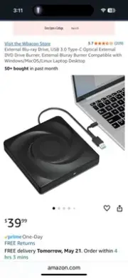 External Blu-ray Drive, USB 3.0 Type-C Optical External DVD Drive Burner,