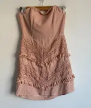 Indikah Angel Biba Cotton Dress Womens Size 12 Pink Boho Strapless Tie Zip NWT