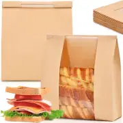 30 Pcs Large Reusable Bread Bags with Tin Tie Tab, Paper Bags with Window for Ba
