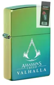 Zippo 49530 Assassins Creed Valhalla Logo High Polish Teal Lighter + FLINT PACK