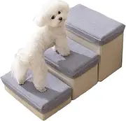 Dog Stairs, Portable Dog Step for Small Dogs Pet Steps with Storage, Foldable Pet Stairs for Couch and High Bed,Hold Up to 130 LBS Non-Slip Balanced Pet Step Indoor Third Level