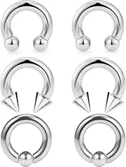 [Ocptiy] 2G 4G 6G 8G 10G 12G 14G 16G Septum Rings Silver Black Surgical Steel Heavy Gauges Earrings stretching kit Eyebrow Lip Septm Nose Ring Helix Tragus Daith Rook Earrings Hoop 10mm 12mm 16mm