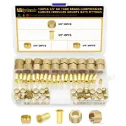 3/8" Brass Compression Fittings Sleeves Ferrules Inserts Nuts Fittings, 100PC...