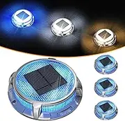 Quntis 4 Pack Solar Deck Lights Outdoor, 2 Color Blue+White Solar Steps Lights, IP68 Waterproof Solar Dock Lights Aluminum Solar Driveway Outdoor Lights for Garden Stair Path Walkway Sidewalk