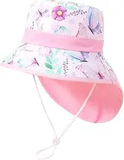 [Generic] Hat for Girls Kids Adjustable Chin Strap Sun Hats Summer Spring Wide Brim Neck Hat Cute Cartoon Outdoor Beach Bucket Cap Construction Stickers for Hard Hats for Kids