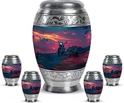 Motorcycle Urns for Ashes Adult Male - Decorative Cremation Urns for Human Ashes - Urn for Ashes for Women - Sunset Blue Memorial Funeral for Ashes Female (Combo 10" & 3", Set of 5)