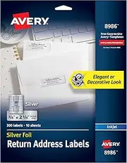 Avery Printable Return Address Labels, 0.75" x 2.25", Silver Foil, 300 Blank Mailing Labels (08986)