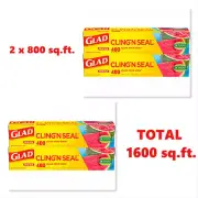 Glad Cling ‘N Seal Clear Plastic Food Wrap 2 x (400 sq. ft., 2 pk.) =1600 sq.ft.