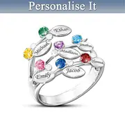 Personalised Engraved Birthstone Leaf-Design Ring