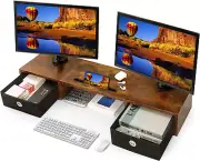 Dual Monitor Stand with Two Drawers,Extra Large Storage Computer Monitors Stand
