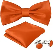 [UETLRO] Men's Bow Tie Set Solid Color Pre-tied Bow Tie and Pocket Square Cufflink Set with Gift Box