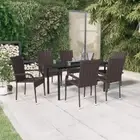 Outdoor Dinner Set For 6 Person Poly Rattan Dining Table And Chairs Furniture